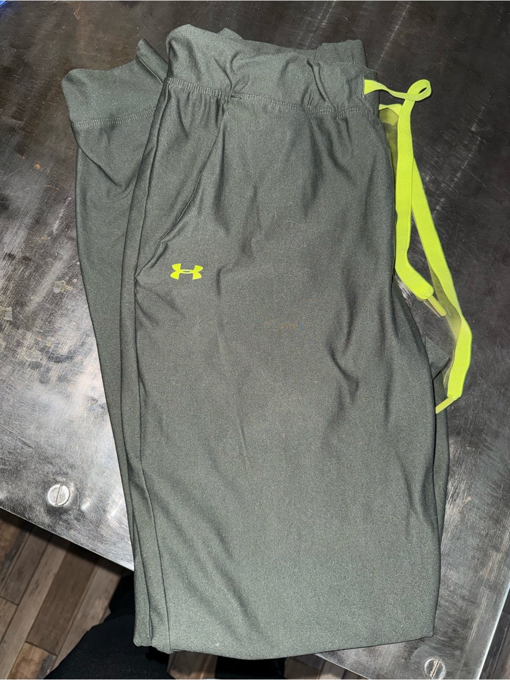 Under Armour Olive Green Athletic Joggers with Neon Drawstring